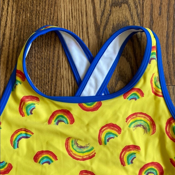Yellow with rainbow print LL Bean kids tankini top size 12. Excellent condition - Picture 3 of 9
